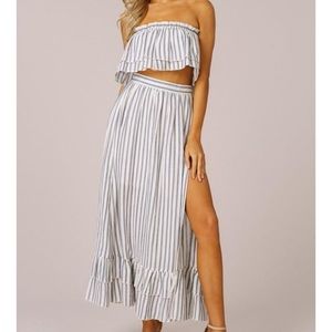 Gray striped 2 piece skirt set